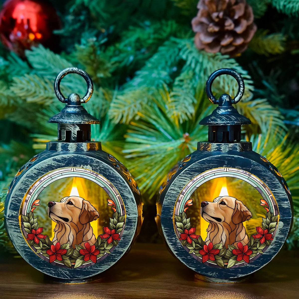 Portrait Lovely Dog - Personalized Custom Christmas Lantern - Image 3