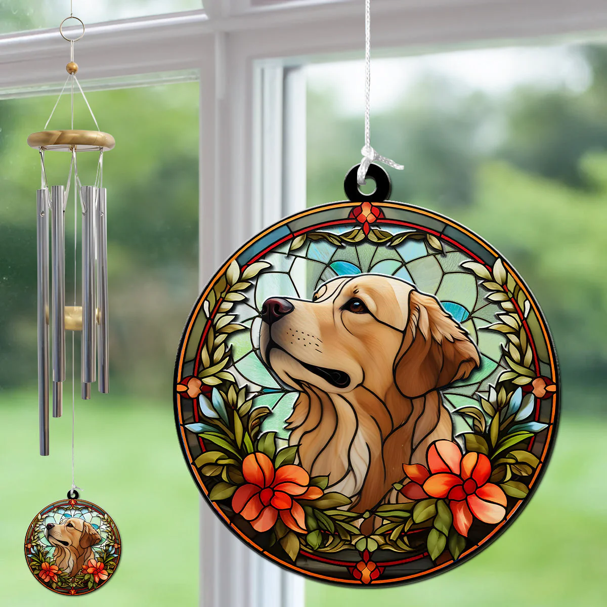 Portrait Lovely Dog - Personalized Custom Suncatcher Wind Chime