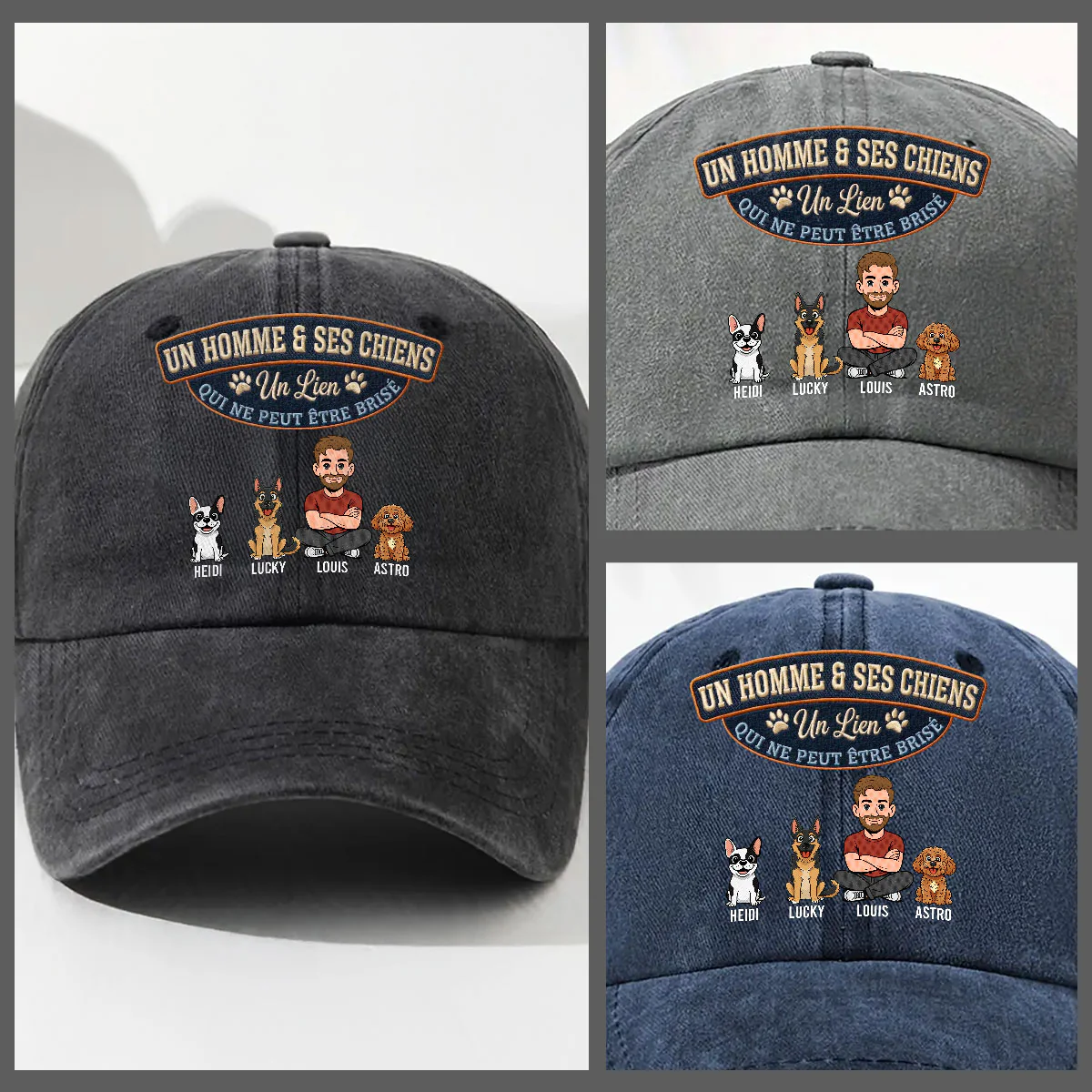 Pour Toujours Mon Chien - Casquette En Denim Vintage Délavé Personnalisée - Image 3