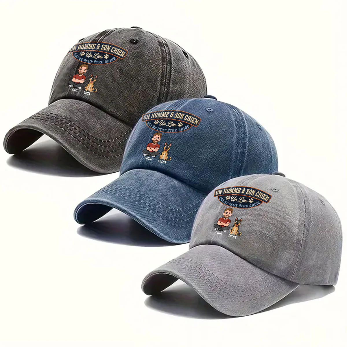 Pour Toujours Mon Chien - Casquette En Denim Vintage Délavé Personnalisée - Image 4