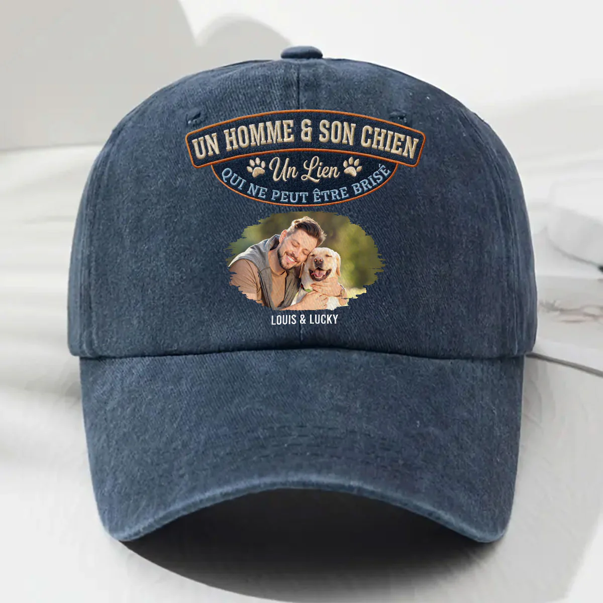 Pour Toujours Mon Chien - Photo De Casquette En Denim Vintage Délavé Personnalisée