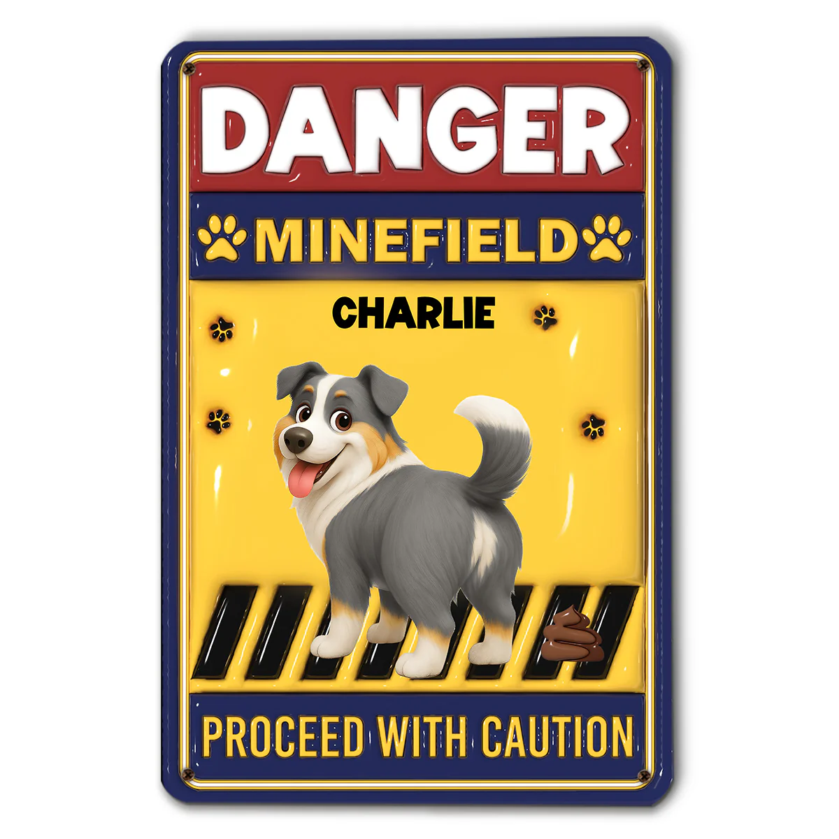 Proceed With Caution Dog - Personalized Custom 3D Inflated Effect Metal Sign