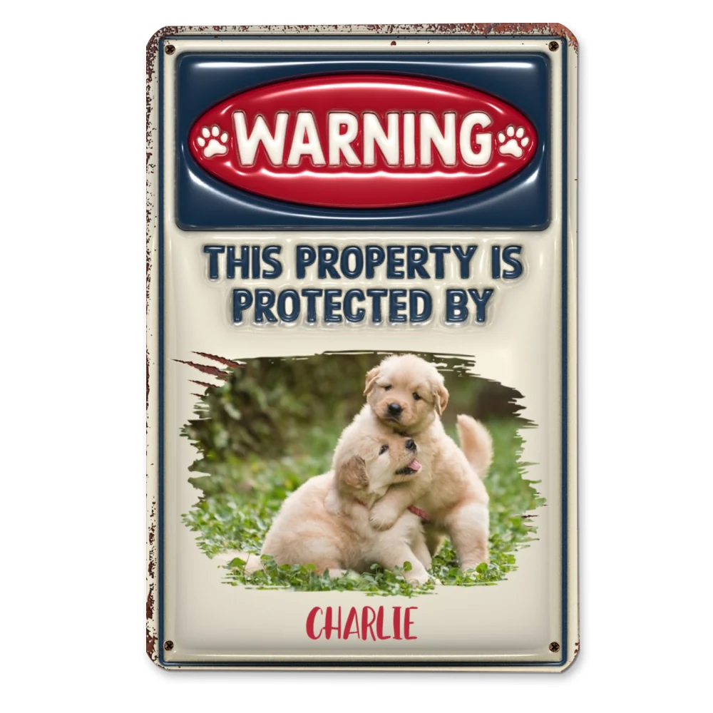 Property Is Protected By Dog Photo - Personalized Custom 3D Inflated Effect Metal Sign - Image 2