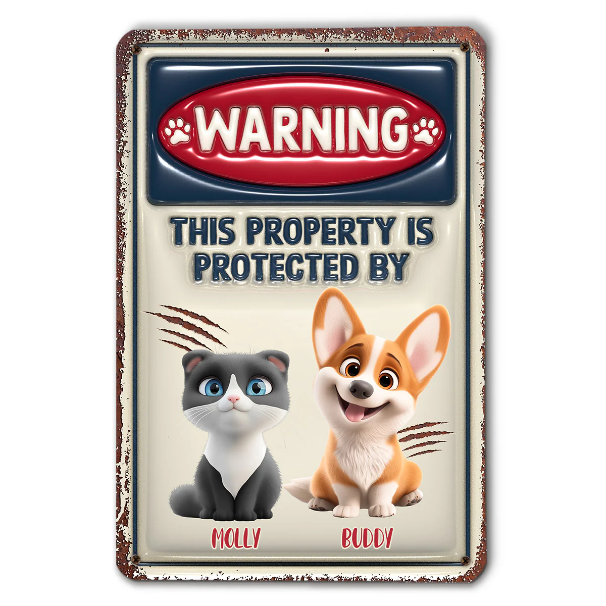 Property Is Protected By Ver Pet - Personalized Custom 3D Inflated Effect Metal Sign