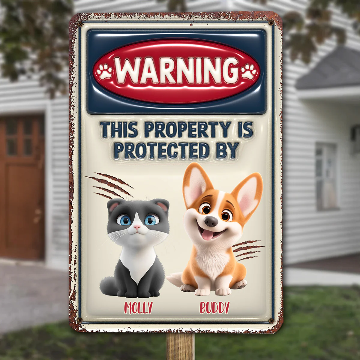Property Is Protected By Ver Pet - Personalized Custom 3D Inflated Effect Metal Sign - Image 3