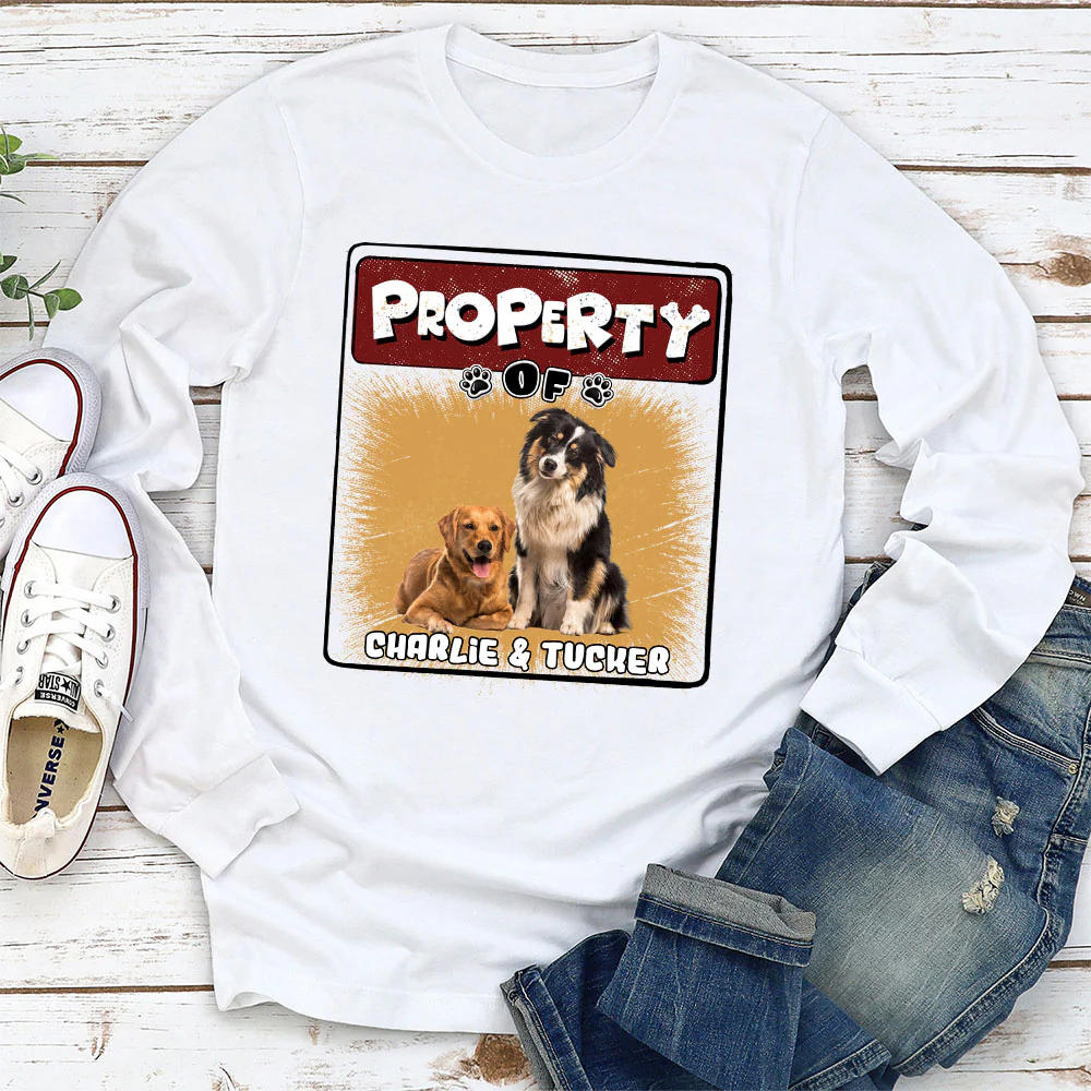 Property Of Story Dog Photo - Personalized Custom Long Sleeve T-Shirt - Image 4