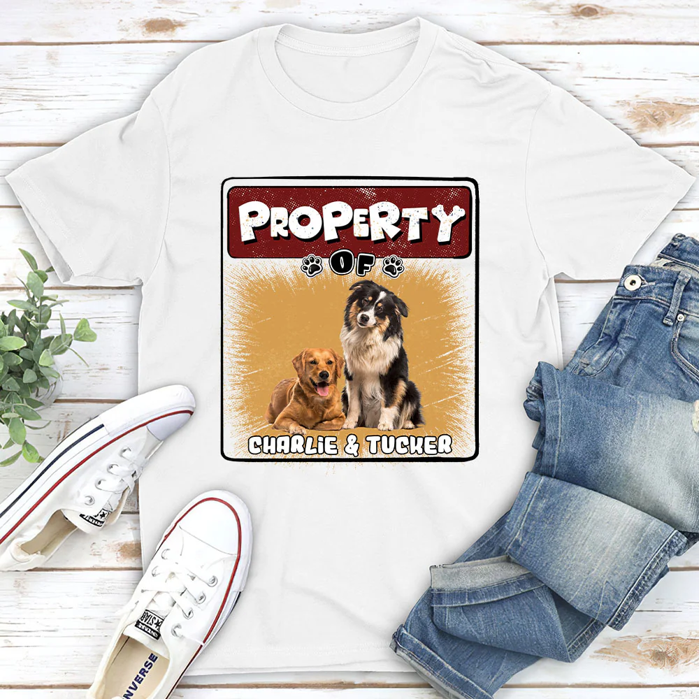 Property Of Story Dog Photo - Personalized Custom Unisex T-Shirt - Image 2