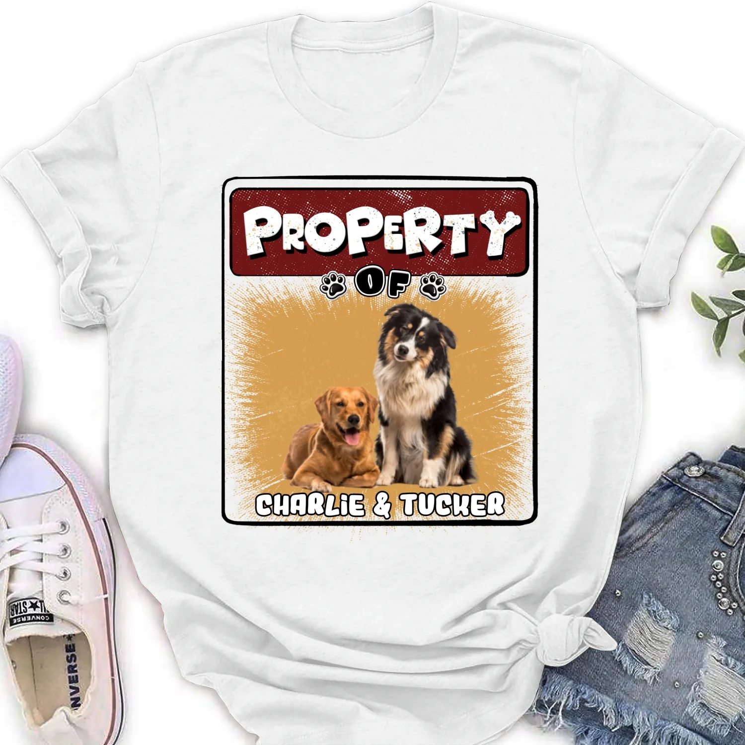 Property Of Story Dog Photo - Personalized Custom Women's T-Shirt - Image 3