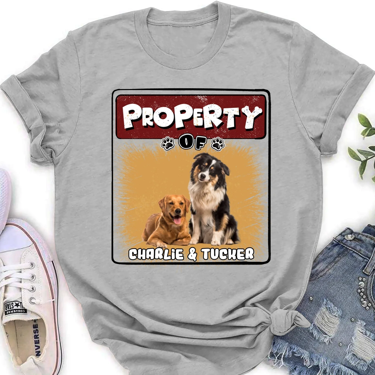 Property Of Story Dog Photo - Personalized Custom Women's T-Shirt - Image 4