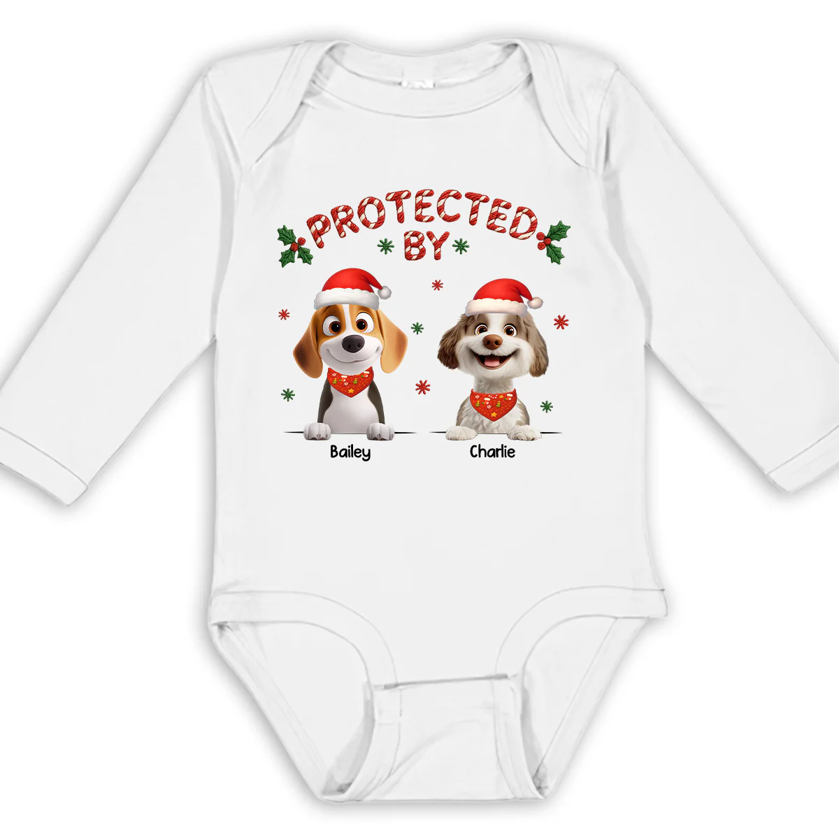 Protect By Lovely Dog - Personalized Custom Long Sleeve Baby Onesie - Image 2
