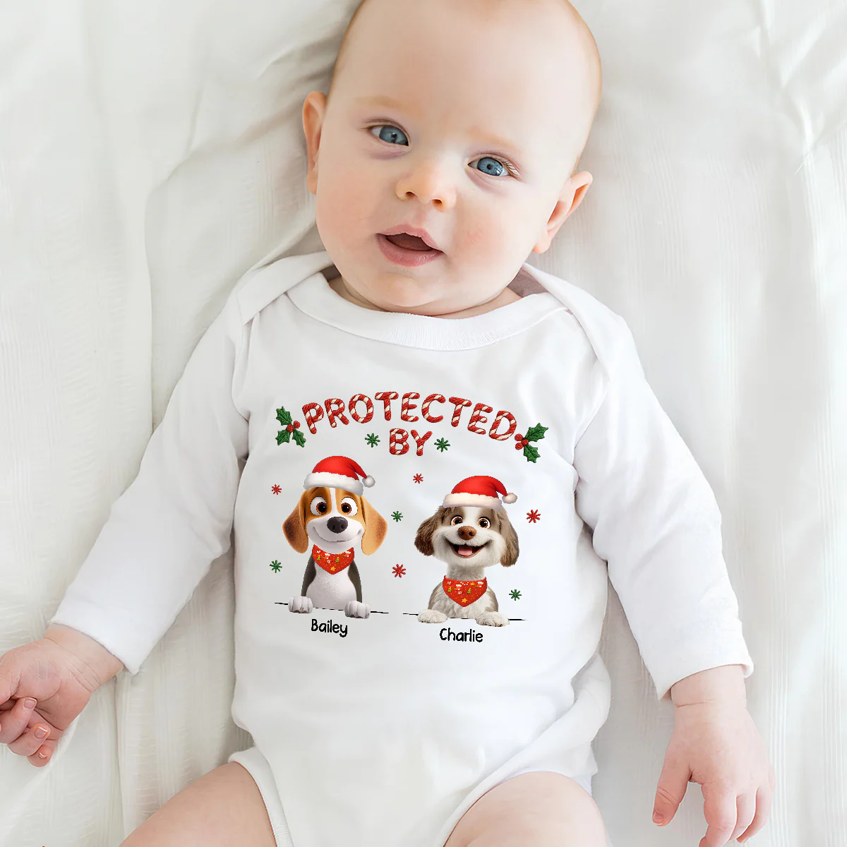 Protect By Lovely Dog - Personalized Custom Long Sleeve Baby Onesie - Image 3