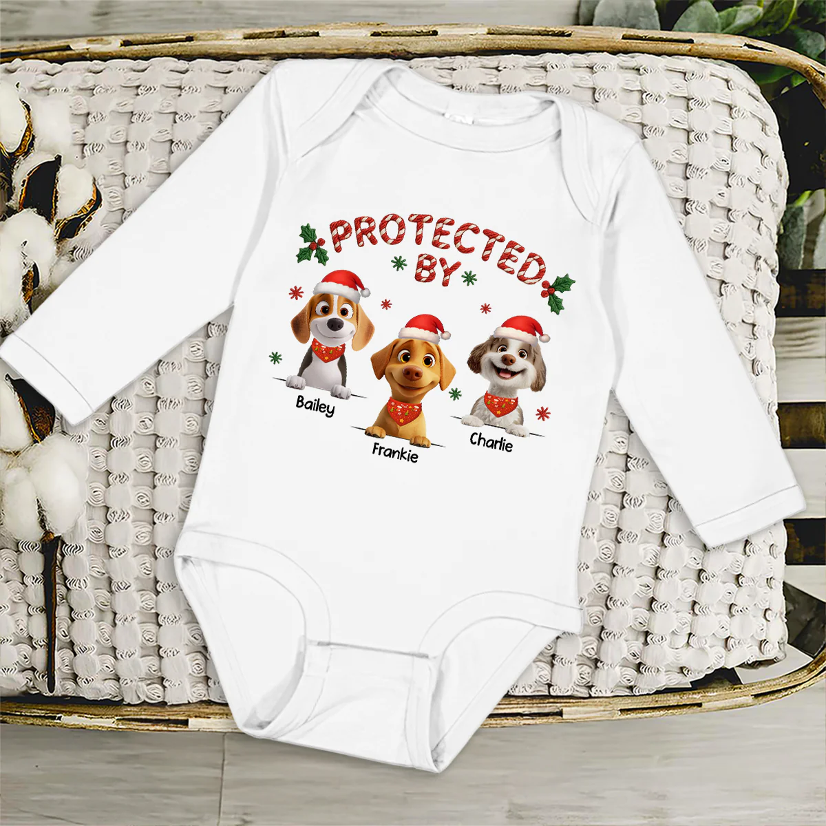 Protect By Lovely Dog - Personalized Custom Long Sleeve Baby Onesie - Image 4