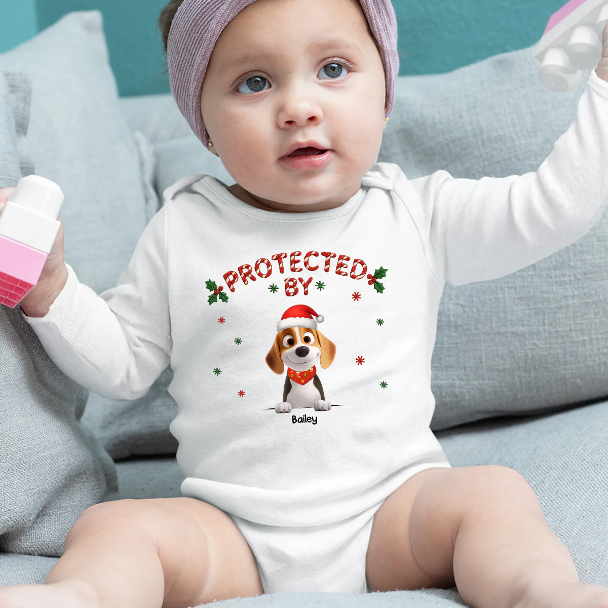 Protect By Lovely Dog - Personalized Custom Long Sleeve Baby Onesie - Image 5