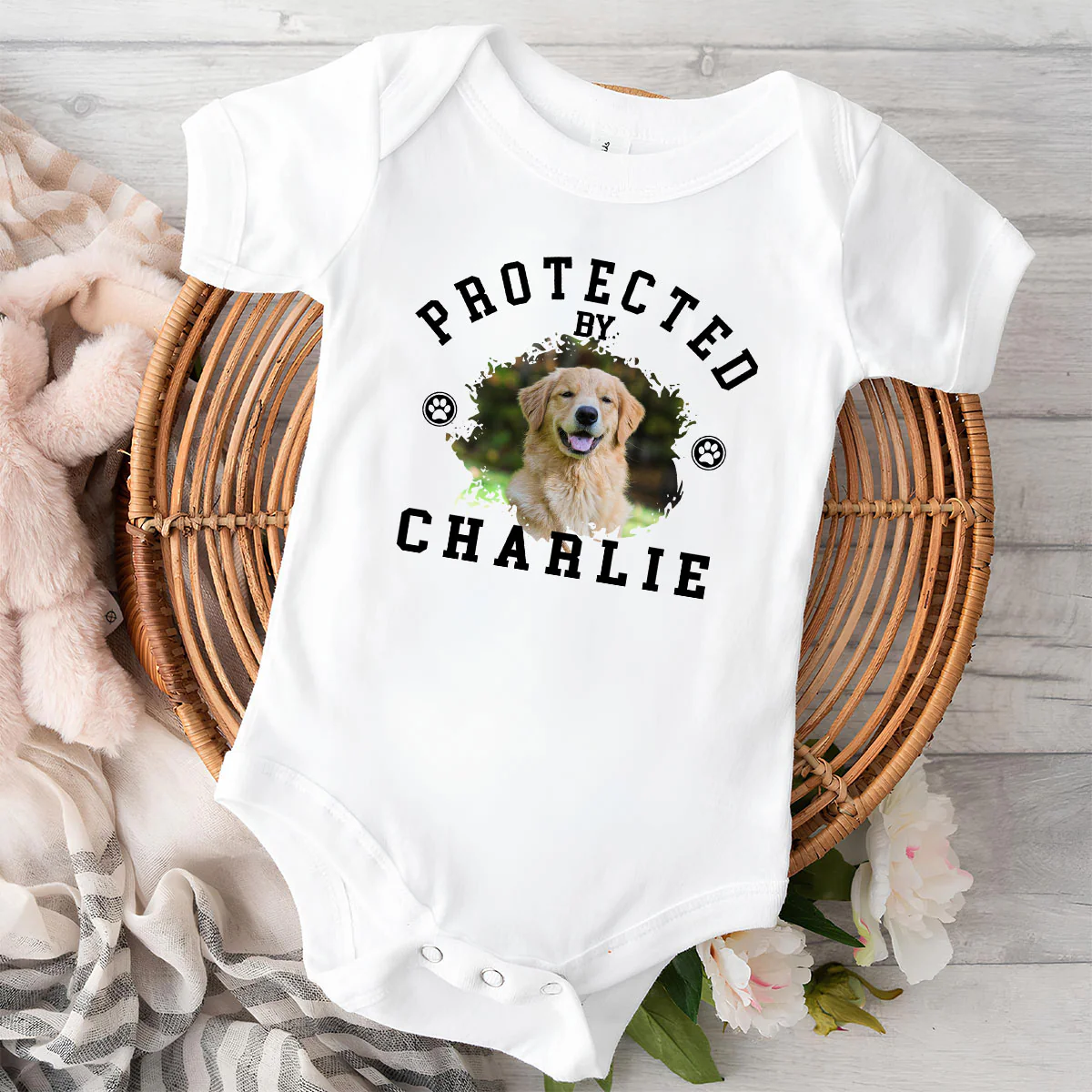 Protected By Baby Dogs Photo - Personalized Custom Baby Onesie - Image 2