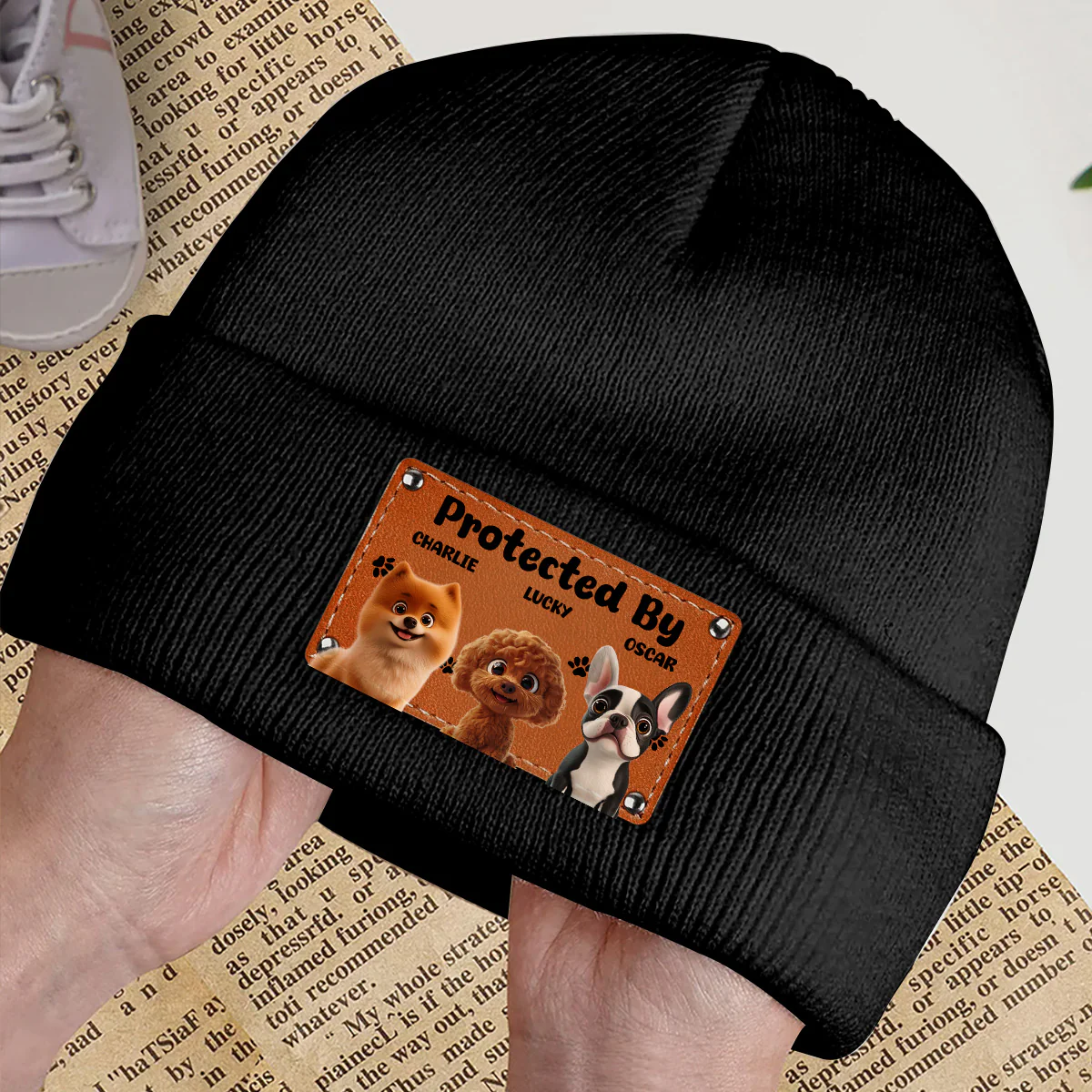 Protected By Lovely Dogs - Personalized Custom Beanie - Image 3