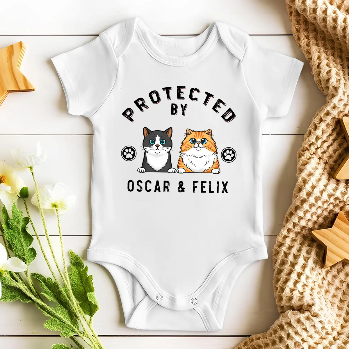 Protected By Cat Retro - Personalized Custom Baby Onesie - Image 2