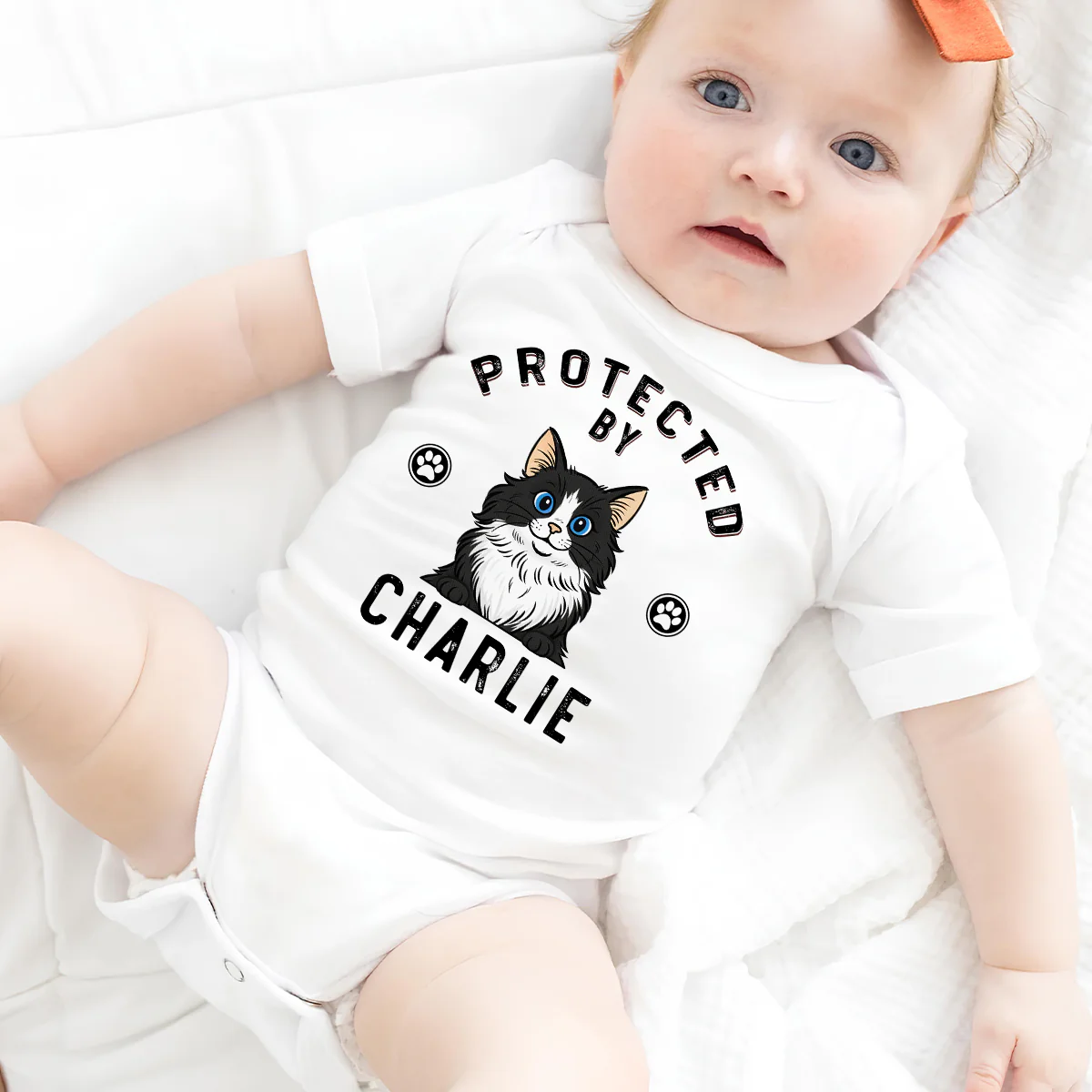 Protected By Cat Retro - Personalized Custom Baby Onesie - Image 5