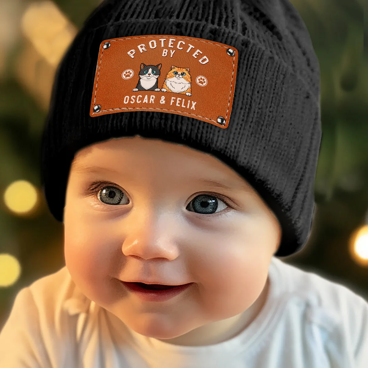 Protected By Cat Retro - Personalized Custom Beanie - Image 5