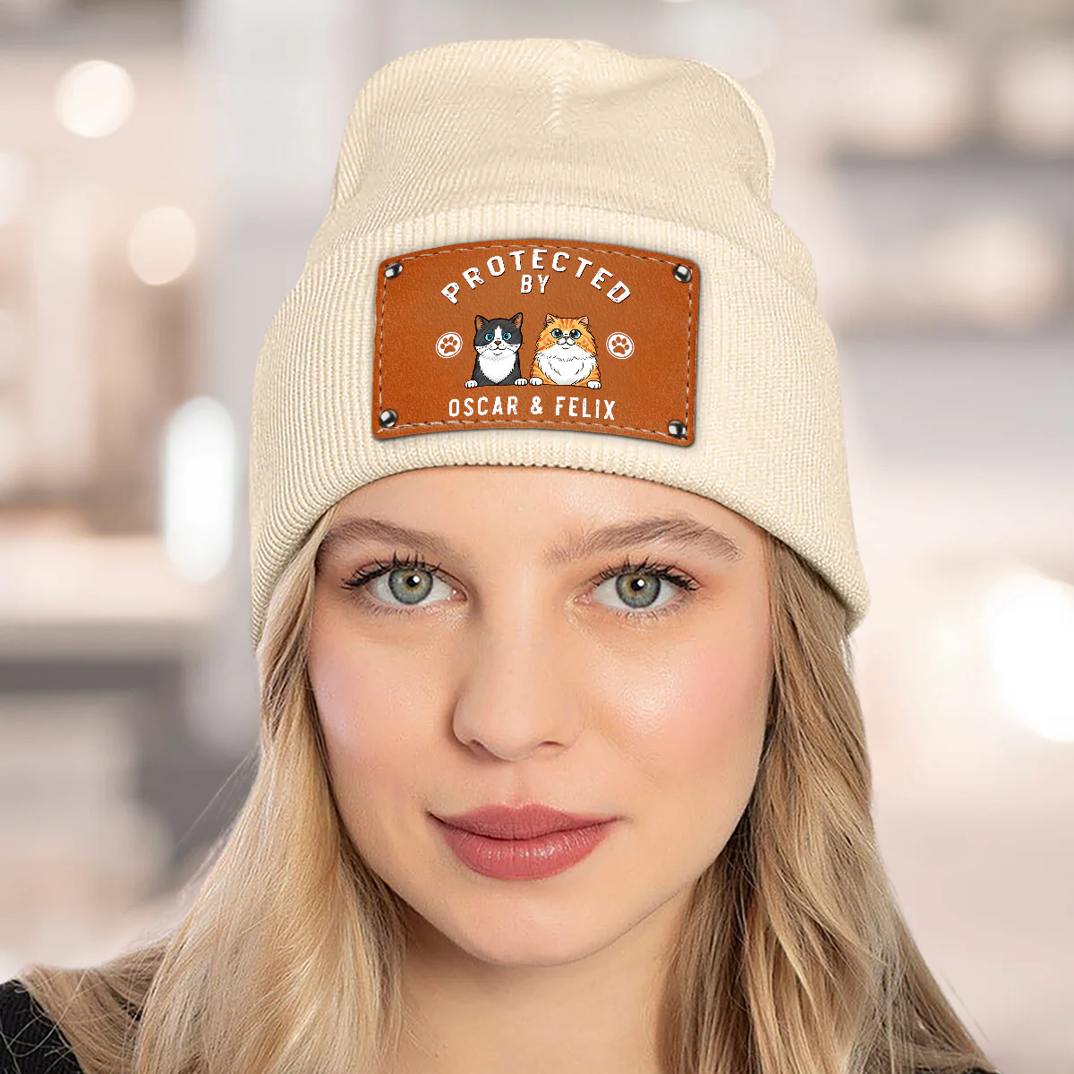 Protected By Cat Retro - Personalized Custom Beanie - Image 6