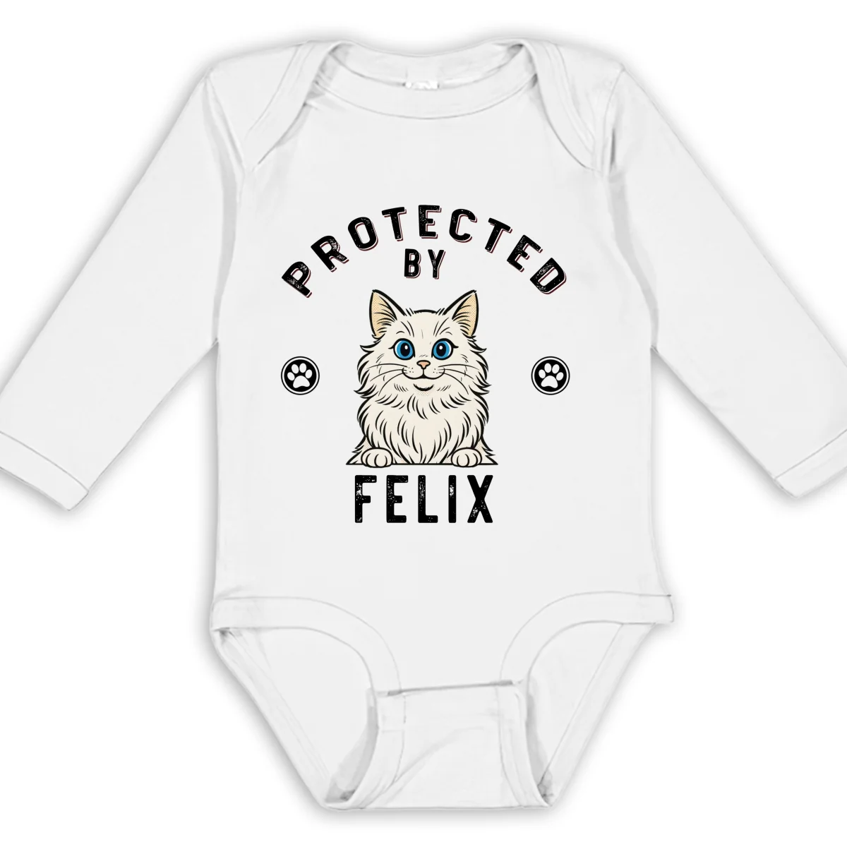 Protected By Cat Retro - Personalized Custom Long Sleeve Baby Onesie - Image 6