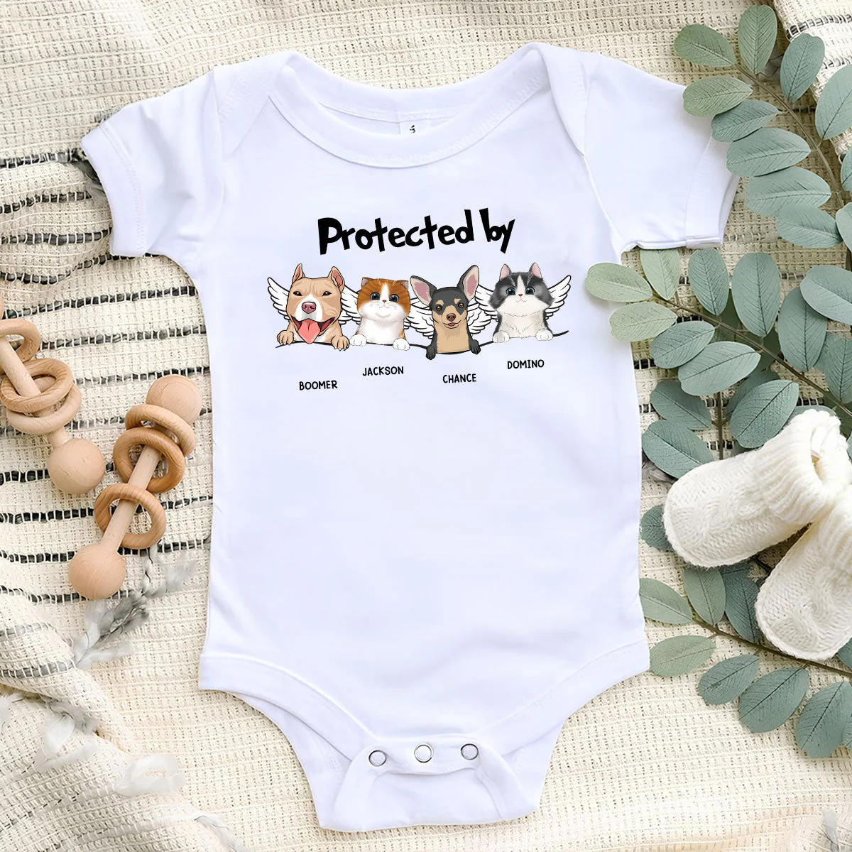 Protected By Dog - Personalized Custom Baby Onesie - Image 2