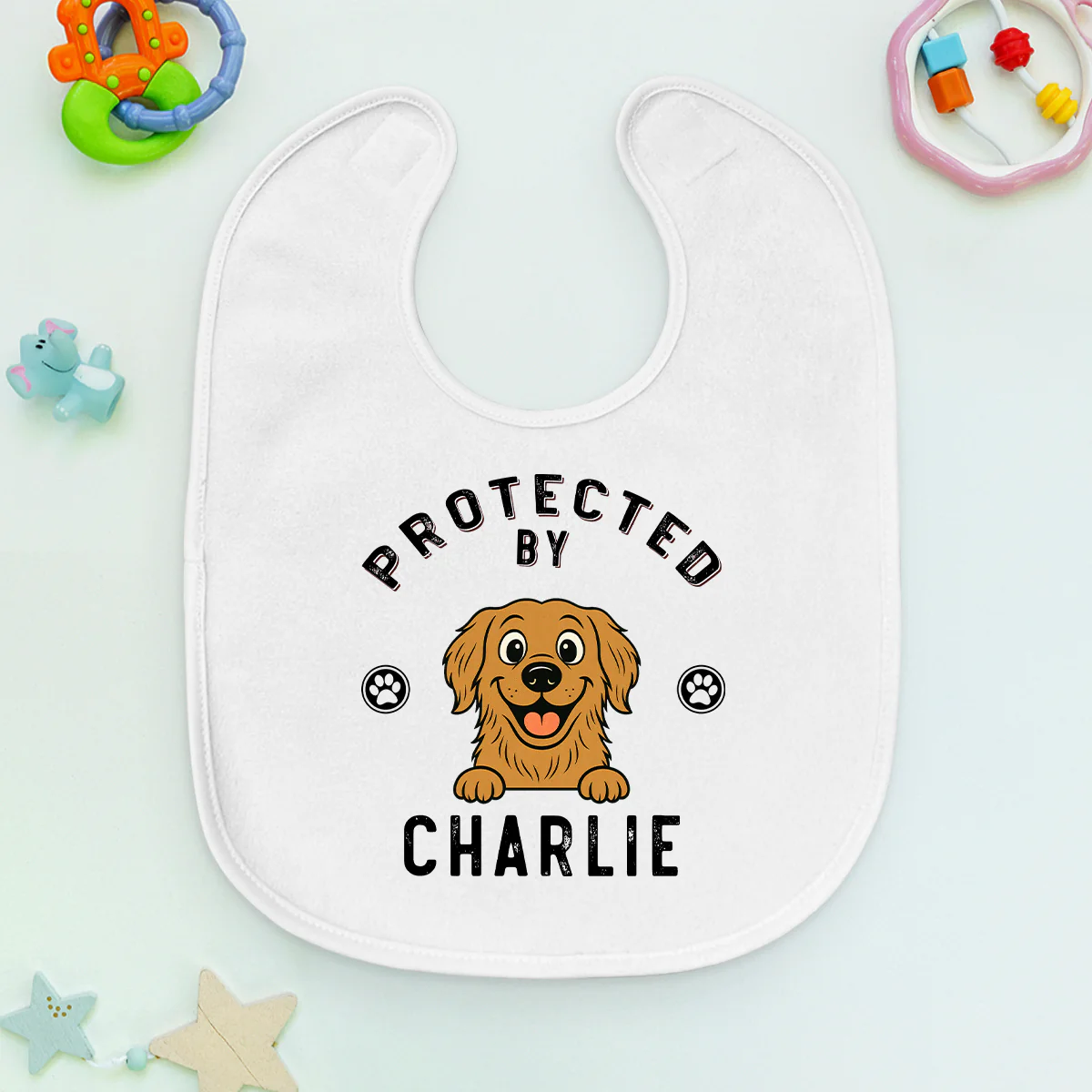 Protected By Dog Retro - Personalized Custom Baby Bib