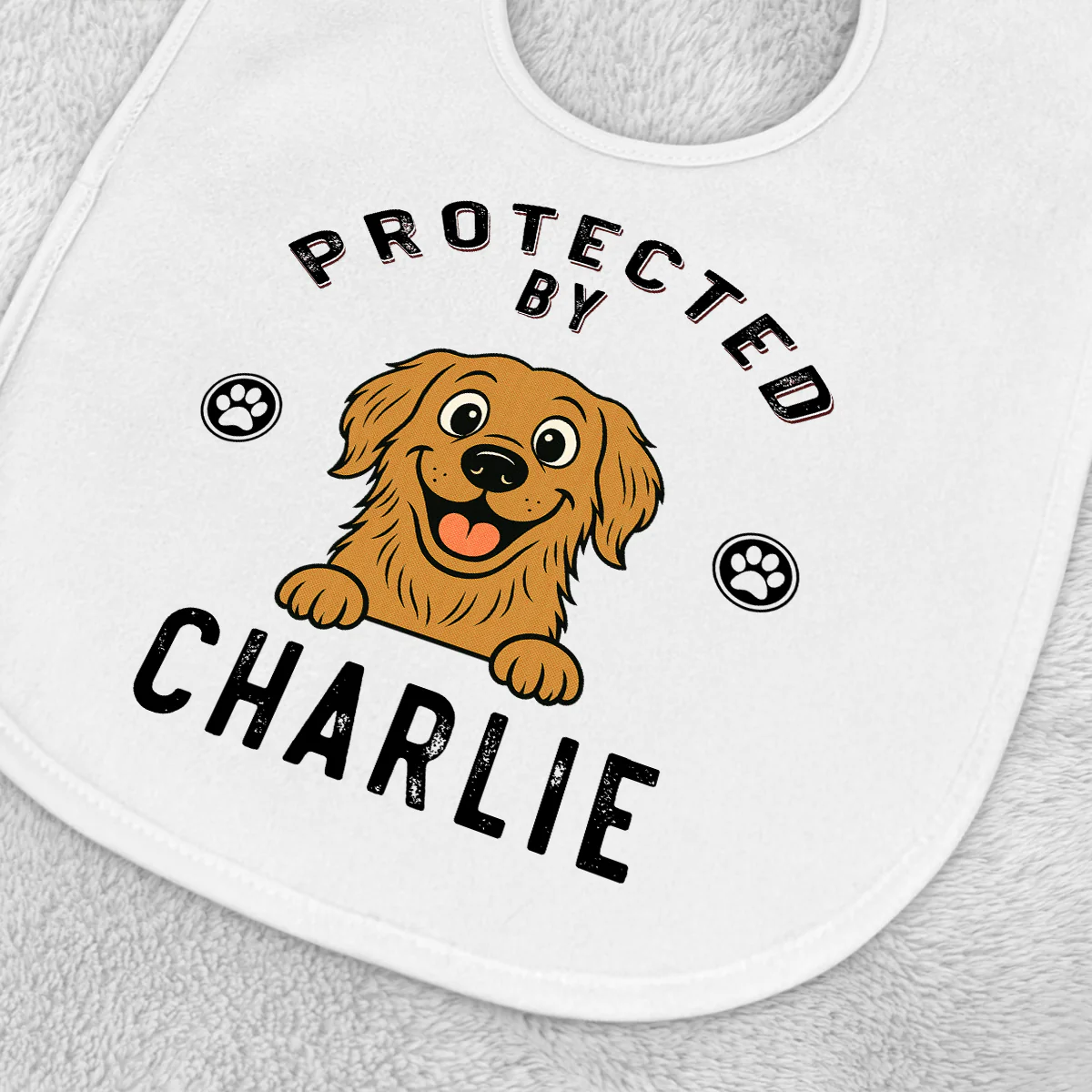 Protected By Dog Retro - Personalized Custom Baby Bib - Image 2
