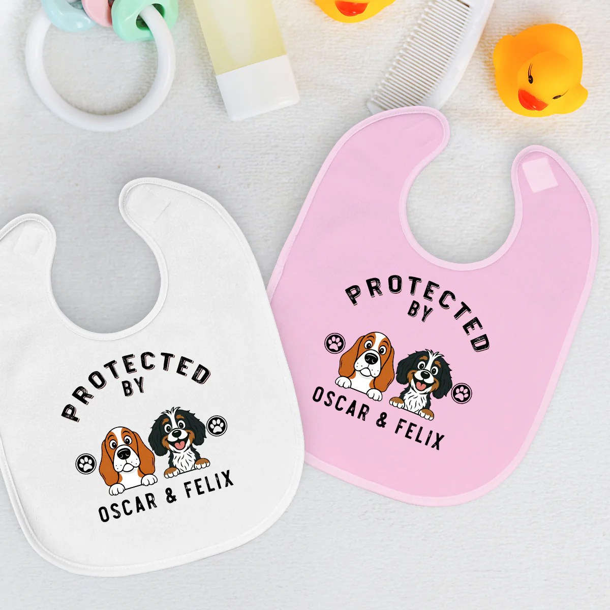 Protected By Dog Retro - Personalized Custom Baby Bib - Image 3