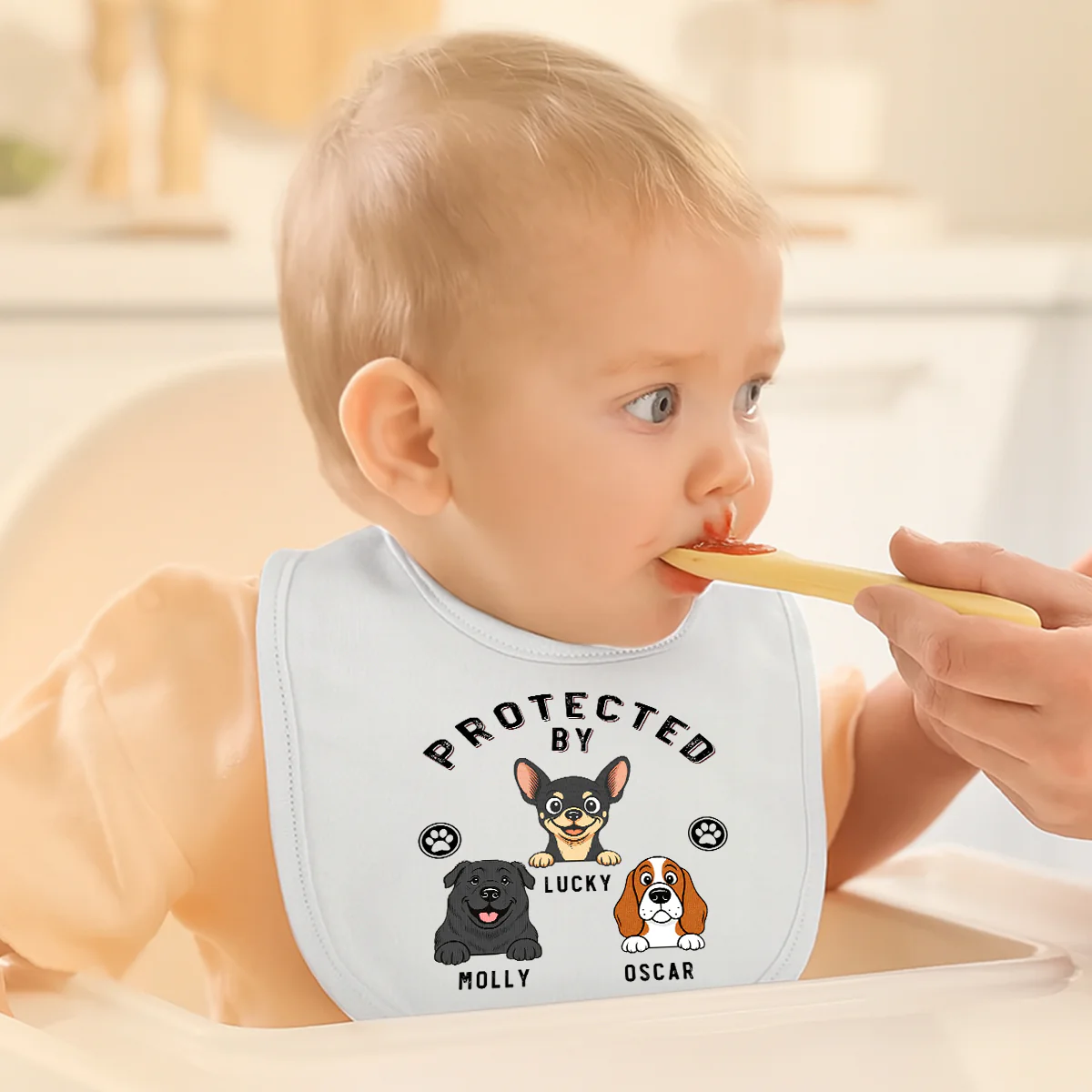 Protected By Dog Retro - Personalized Custom Baby Bib - Image 4