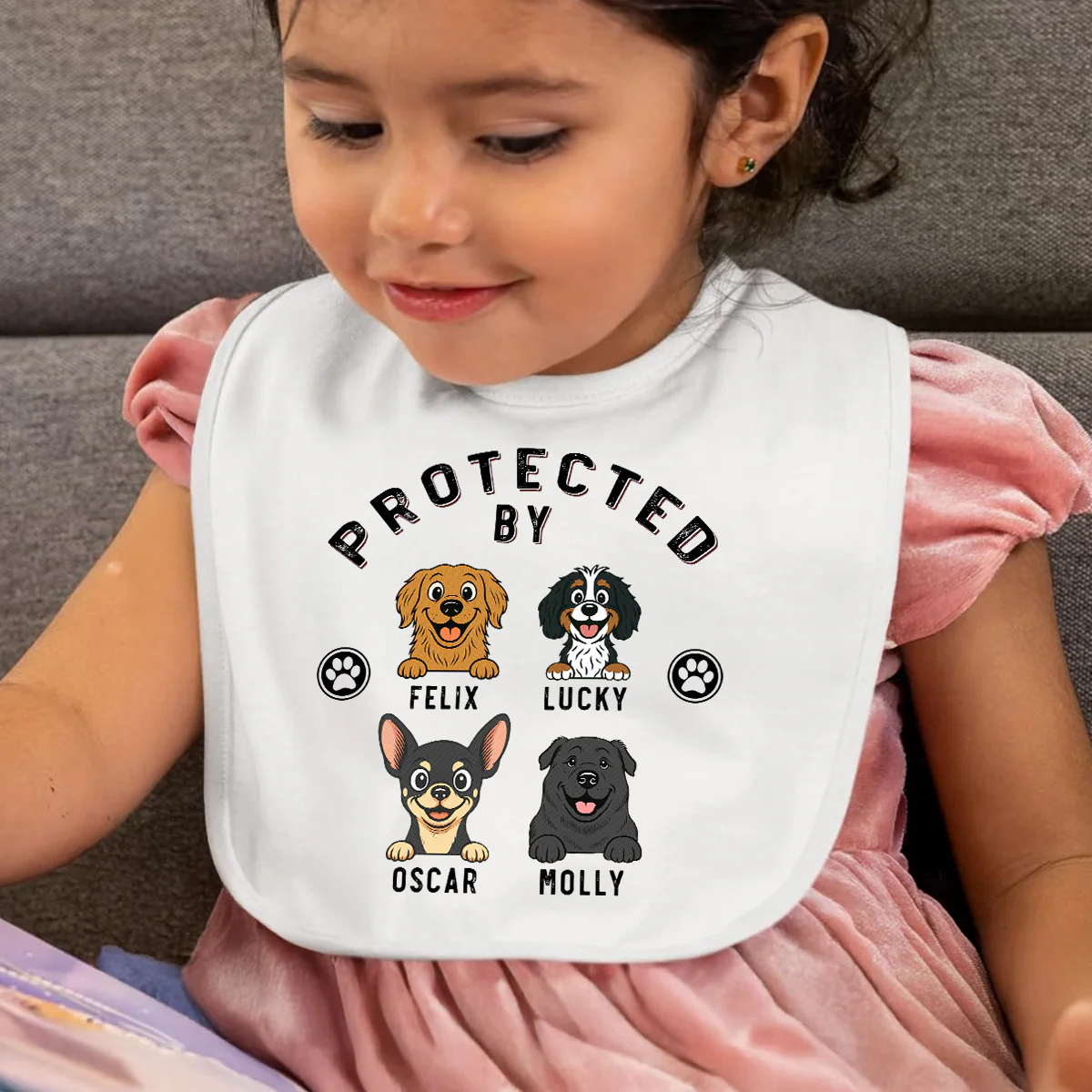 Protected By Dog Retro - Personalized Custom Baby Bib - Image 6