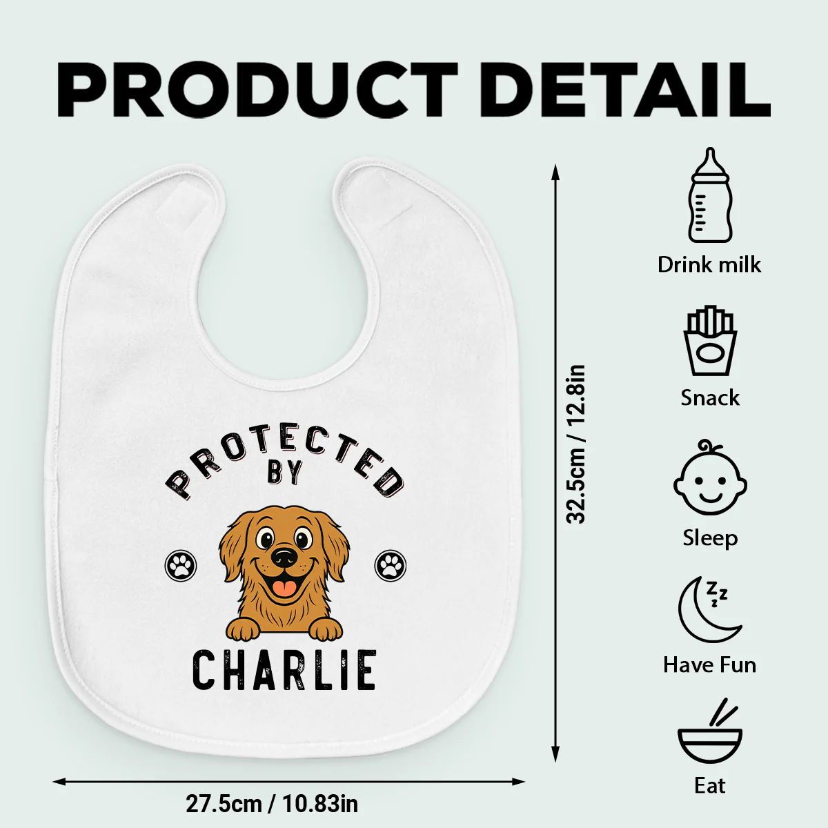 Protected By Dog Retro - Personalized Custom Baby Bib - Image 7