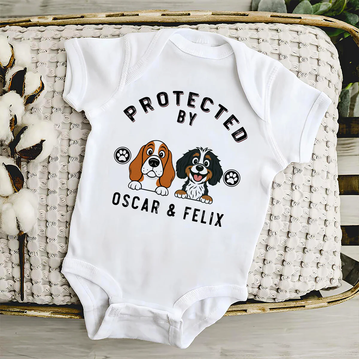 Protected By Dog Retro - Personalized Custom Baby Onesie - Image 3