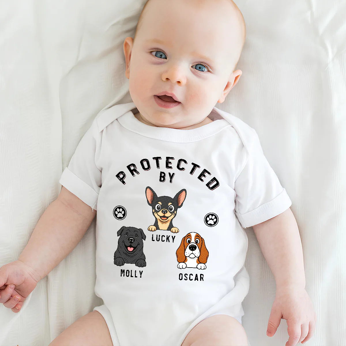 Protected By Dog Retro - Personalized Custom Baby Onesie - Image 4