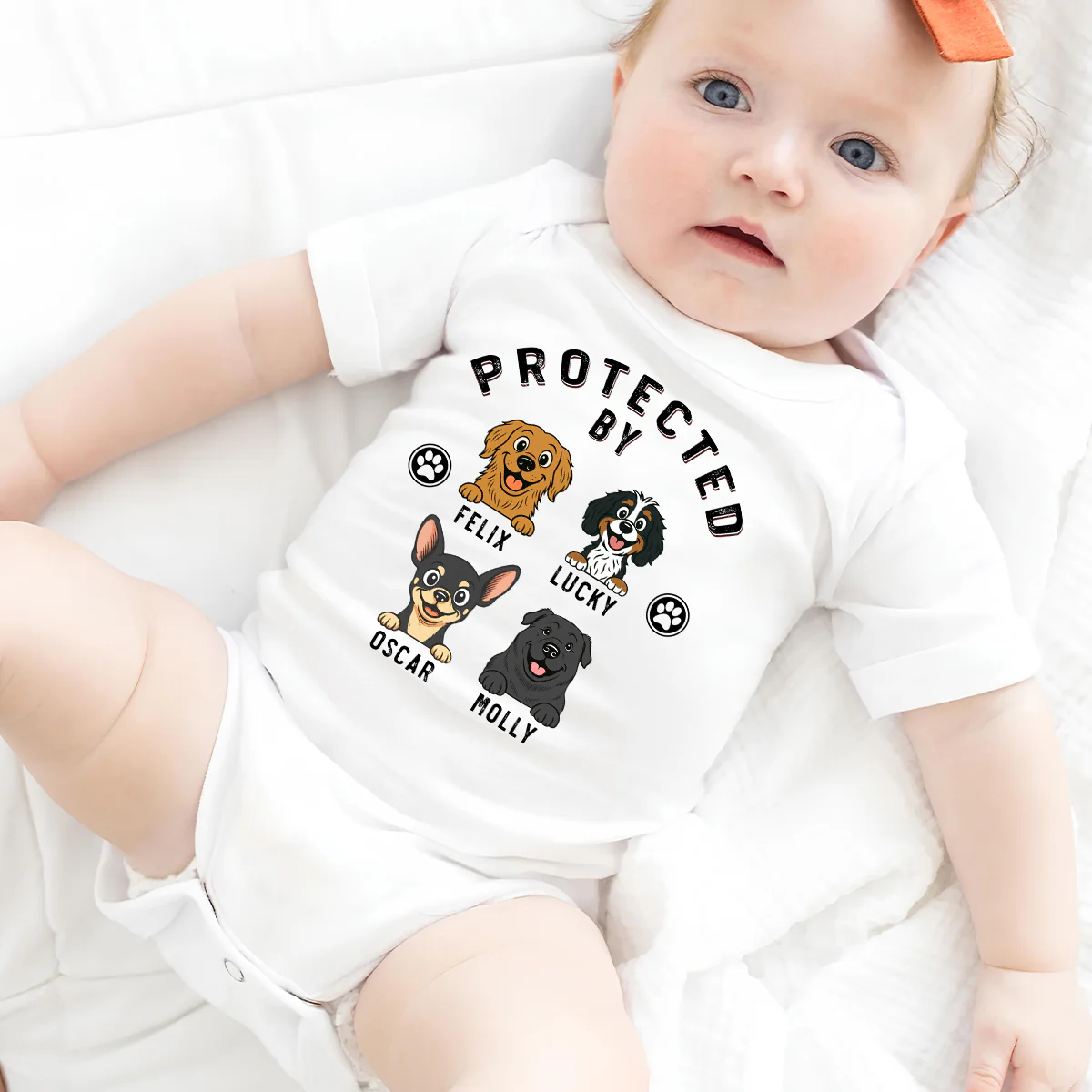 Protected By Dog Retro - Personalized Custom Baby Onesie - Image 5