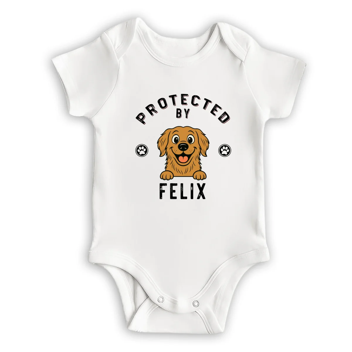 Protected By Dog Retro - Personalized Custom Baby Onesie - Image 6