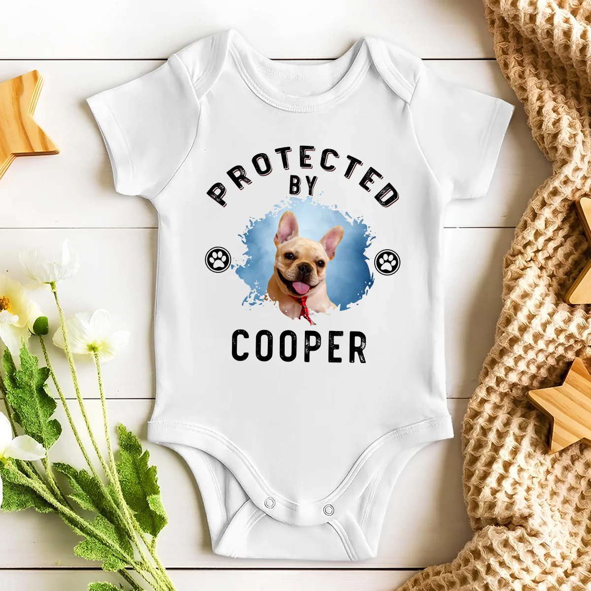 Protected By Dog Retro Photo - Personalized Custom Baby Onesie - Image 2