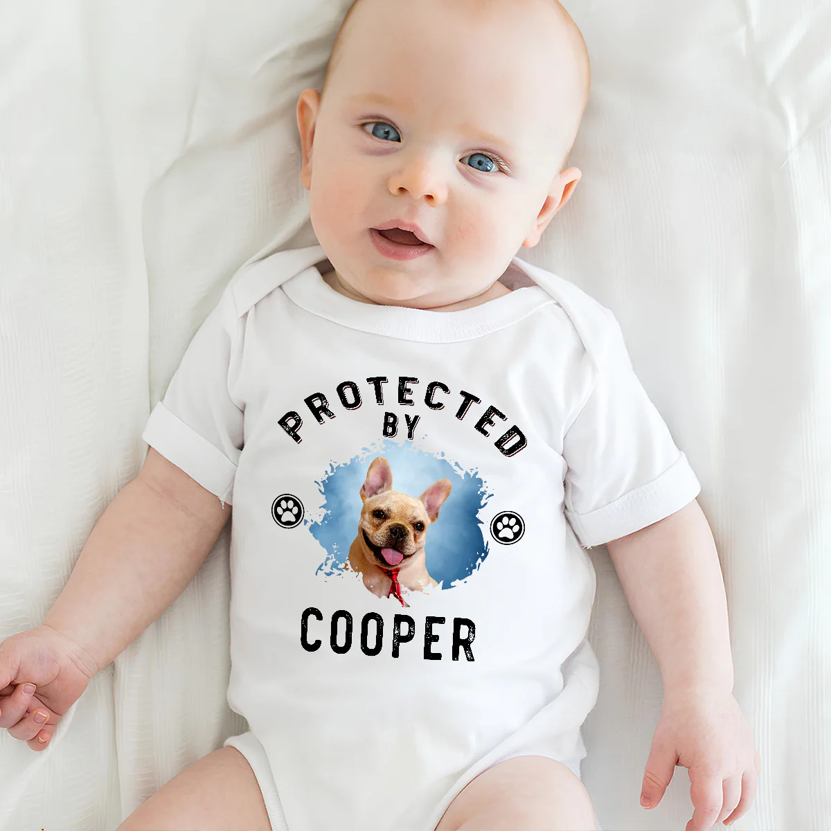Protected By Dog Retro Photo - Personalized Custom Baby Onesie - Image 3