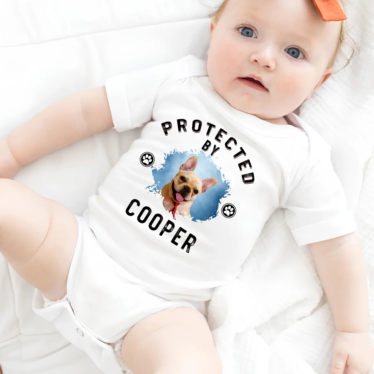 Protected By Dog Retro Photo - Personalized Custom Baby Onesie - Image 4