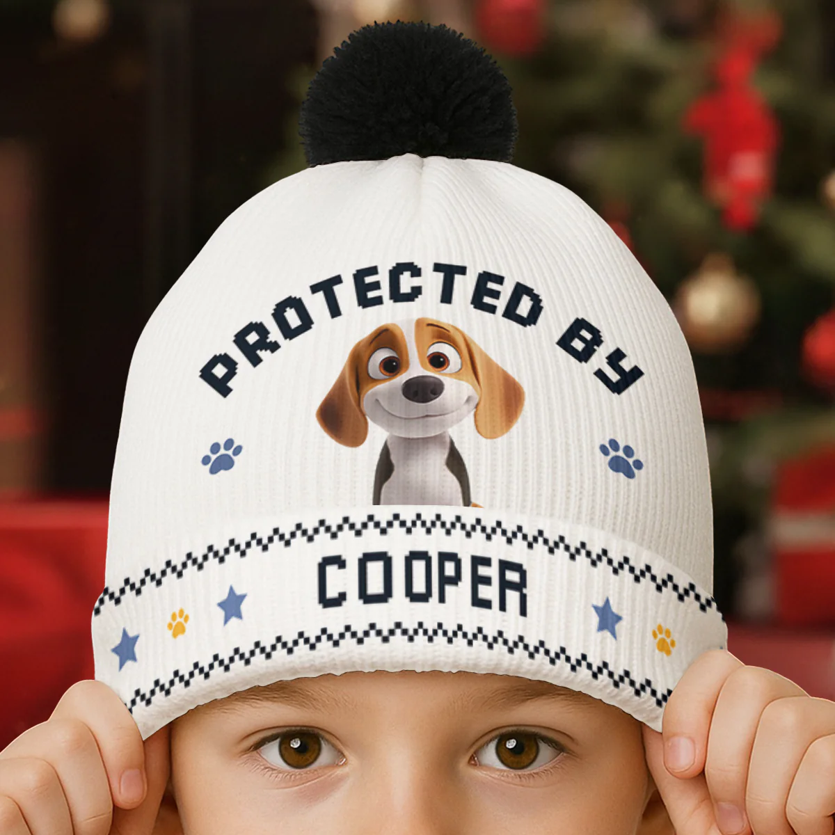 Protected By Lovely Dogs - Personalized Custom Bobble Beanie Hat - Image 2
