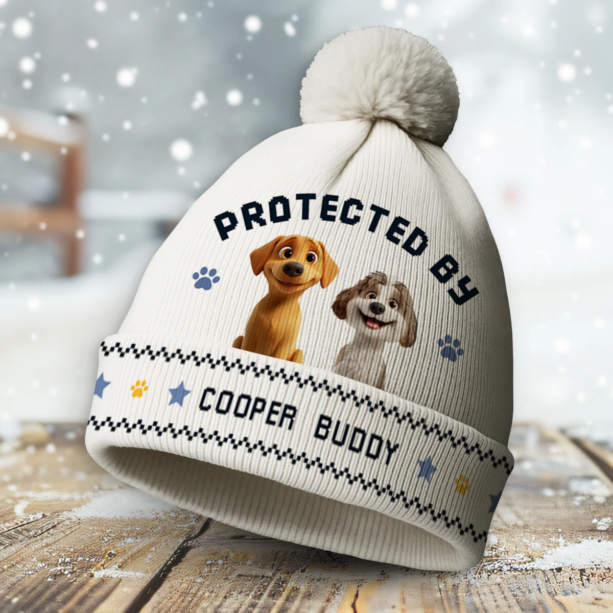 Protected By Lovely Dogs - Personalized Custom Bobble Beanie Hat - Image 3
