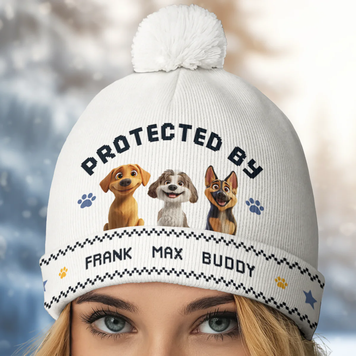 Protected By Lovely Dogs - Personalized Custom Bobble Beanie Hat - Image 4