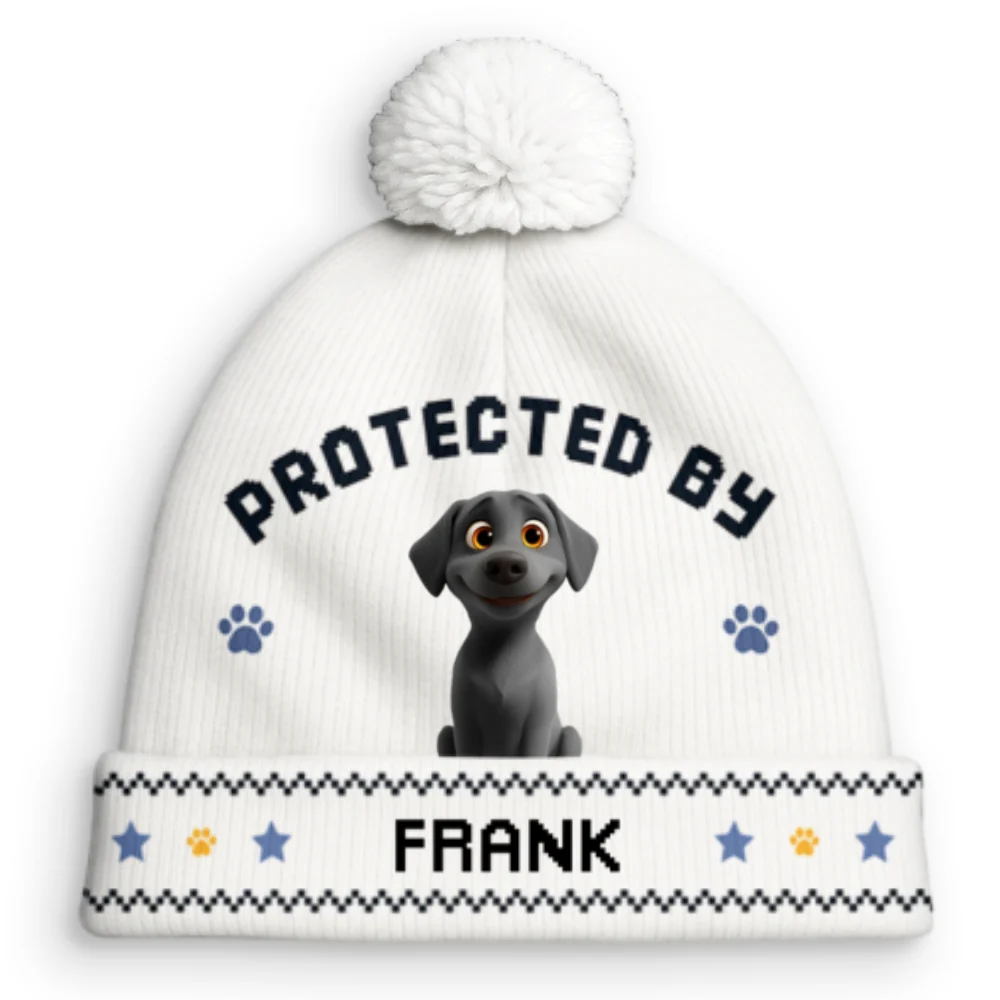 Protected By Lovely Dogs - Personalized Custom Bobble Beanie Hat - Image 7