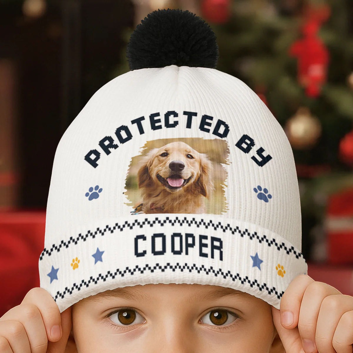 Protected By Lovely Dogs Photo - Personalized Custom Bobble Beanie Hat - Image 2