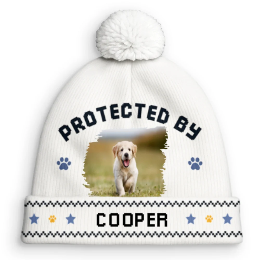 Protected By Lovely Dogs Photo - Personalized Custom Bobble Beanie Hat - Image 5