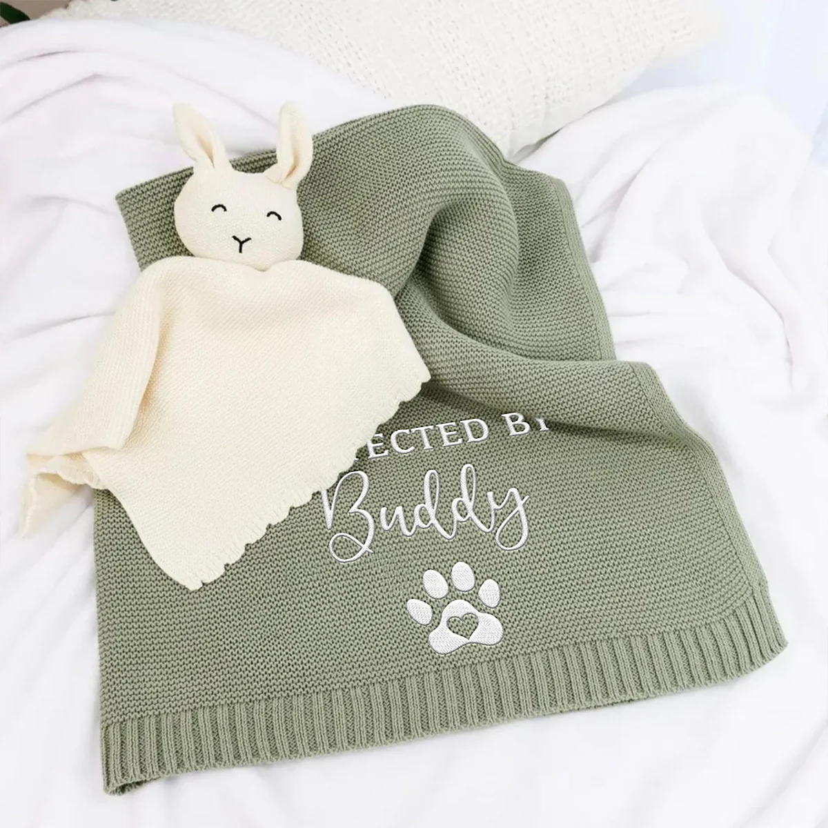 Protected By - Personalized Custom Embroidered Knitted Baby Blanket - Image 2