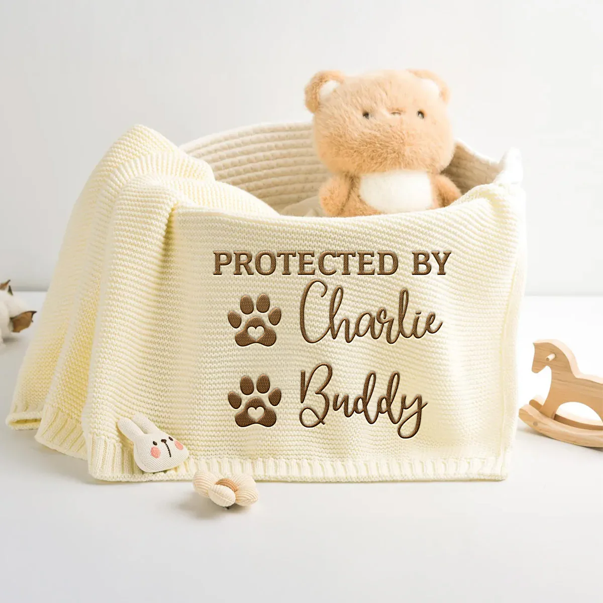 Protected By - Personalized Custom Embroidered Knitted Baby Blanket - Image 5