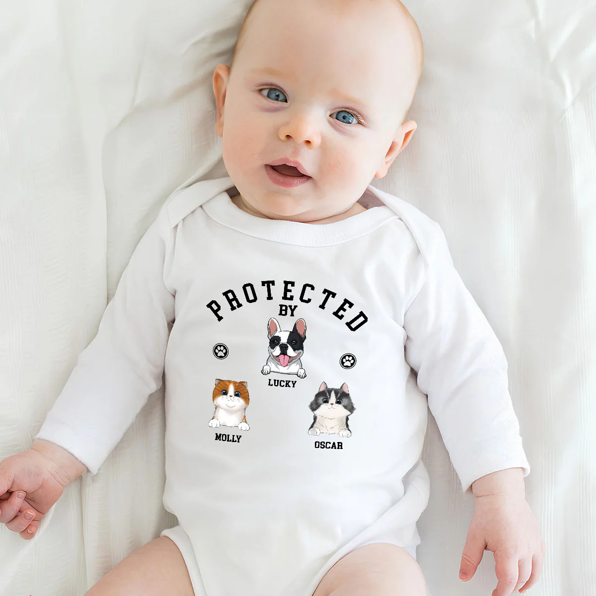 Protected By - Personalized Custom Long Sleeve Baby Onesie - Image 4