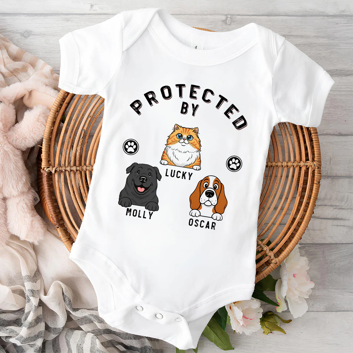 Protected By Pet Retro - Personalized Custom Baby Onesie - Image 2