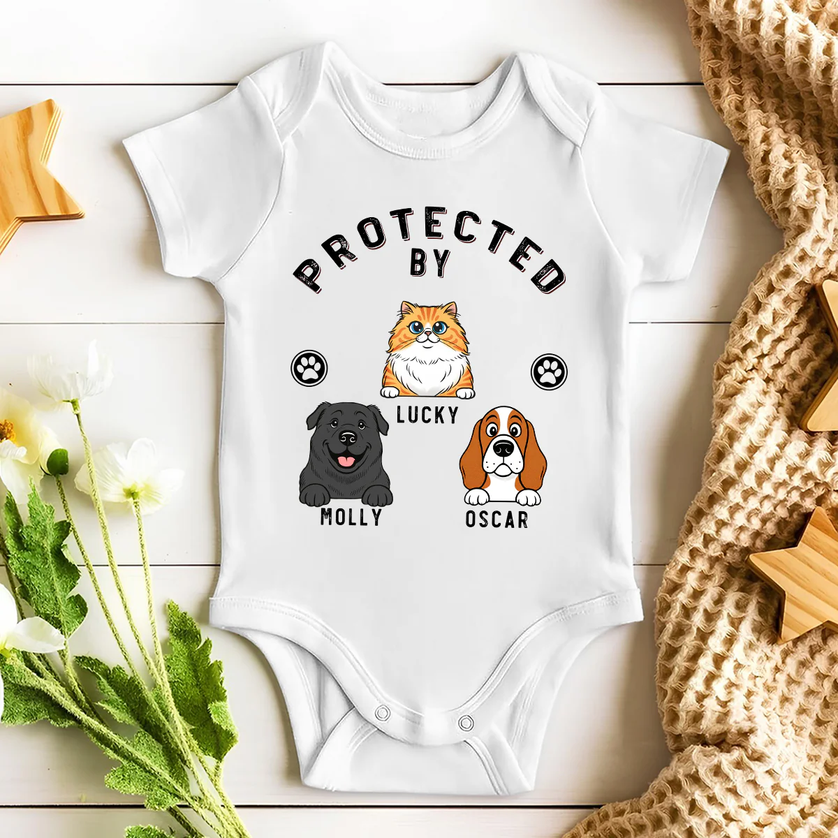 Protected By Pet Retro - Personalized Custom Baby Onesie - Image 3
