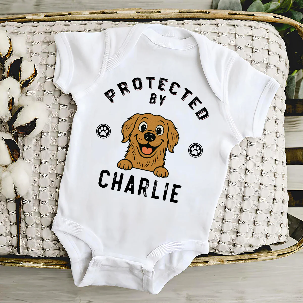 Protected By Pet Retro - Personalized Custom Baby Onesie - Image 4